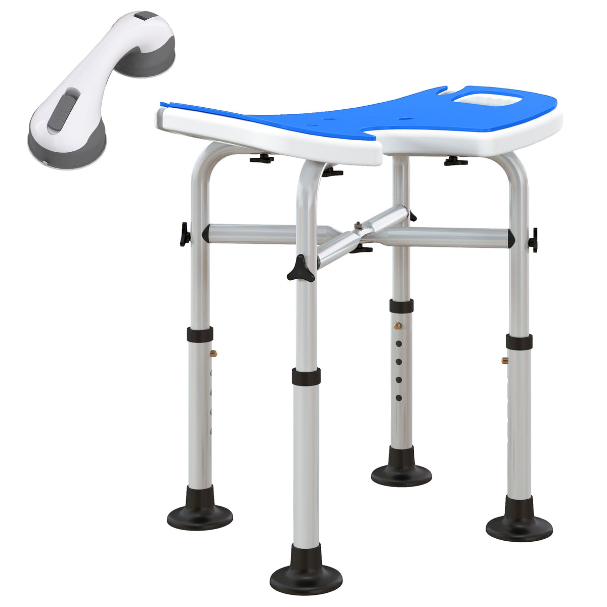 Tabouret de douche siège de douche hauteur ajustable 39-51,5 cm barre d'appui à ventouse patins à ventouse bleu foncé-0
