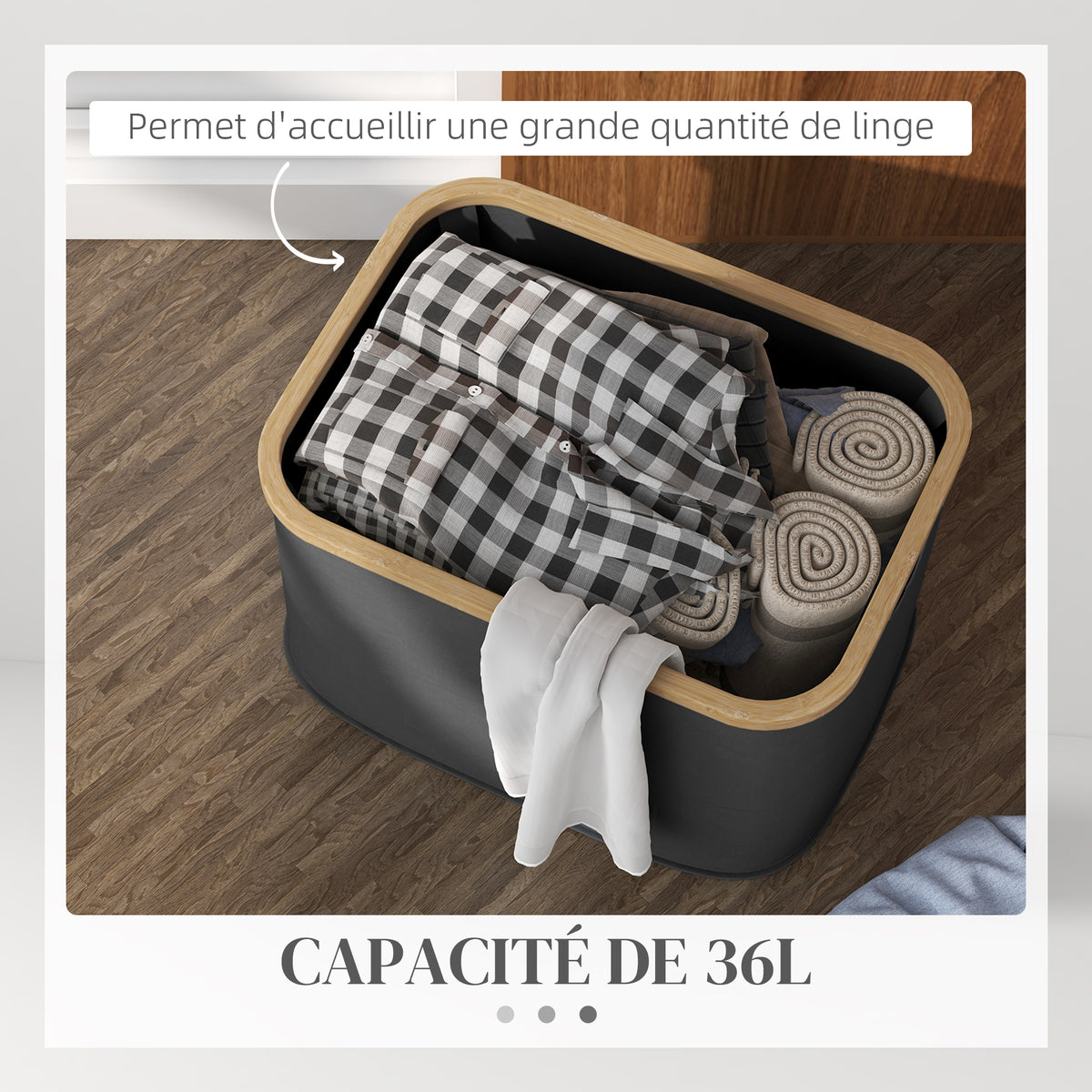 Panier à linge pliable 36 L corbeille linge sale avec poignées rainurées pour salle de bain chambre à coucher buanderie-3