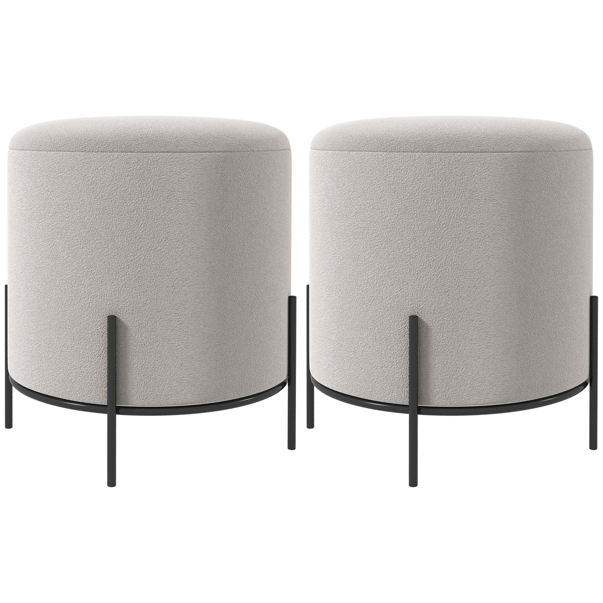 Lot de 2 poufs ottoman tabouret pouf repose-pied en velours pieds en acier pour salon chambre Ø 35 x 38 cm gris clair-0