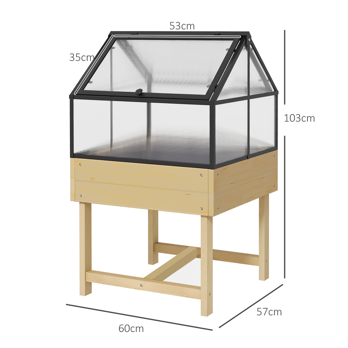 Mini Serre sur Pieds dim. 60L x 57l x 103H cm double toit ouvrable Panneaux de Polycarbonate, acier, Bois Sapin traité-2