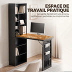 Bureau Informatique Pliable avec Pochette Suspendue, Compartiments Ouverts et Étagère Réglable, Noir-6