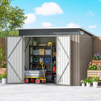 Abri de jardin en métal cabane jardin extérieure triple porte verrouillable toit incliné aérations 234x132x185cm gris-9
