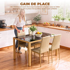 Ensemble Table à Manger avec 4 Chaises en Cuir Synthétique, Plateau Rectangulaire en Verre Trempé, 120x70x75cm, Naturel-3