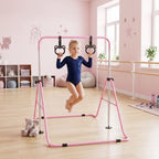 Barre de gymnastique pour enfants, barre horizontale pliable à hauteur réglable avec anneaux de gymnastique, rose-9