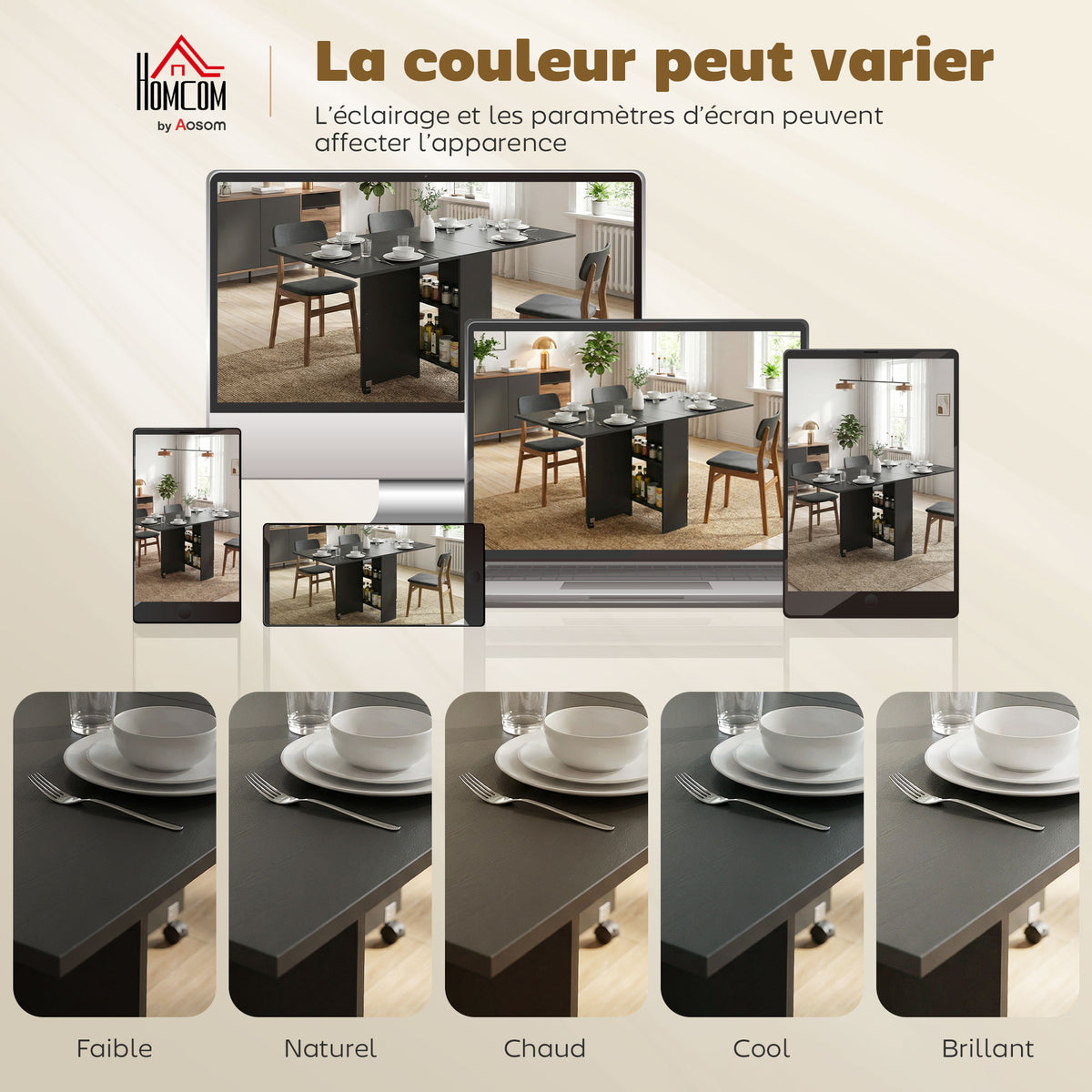 Table pliante de cuisine salle à manger amovible sur roulettes 75 x 140 x 74 cm coloris noir-7