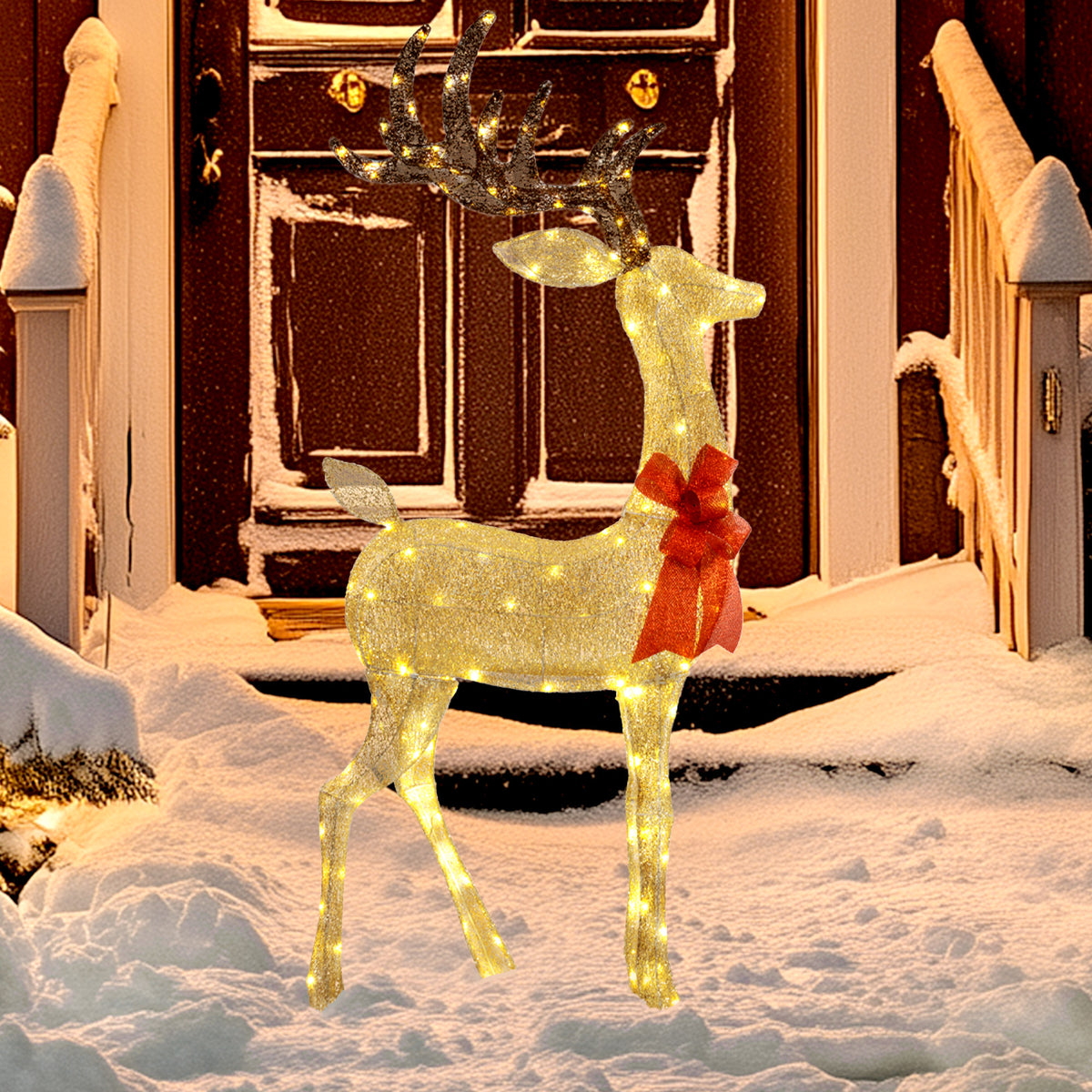 Renne de Noël lumineux, décoration renne lumineux Noël en acier, avec 137 LED blanc chaud, 66 x 25 x 135 cm, or-9
