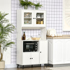 Armoire de cuisine avec 3 placards, niches, étagères réglables, portes vitrées, passe-câble, 90x40x180cm, blanc-1