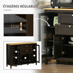 Buffet meuble de rangement 1 placard double porte 2 placards à porte vitrée 2 tiroirs étagère réglable 120x40x90cm noir-4