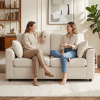 Canapé 2 Places en Velours Côtelé, Canapé de Salon 144 cm avec Assise Large Rembourrée, 2 Oreillers, Beige-7