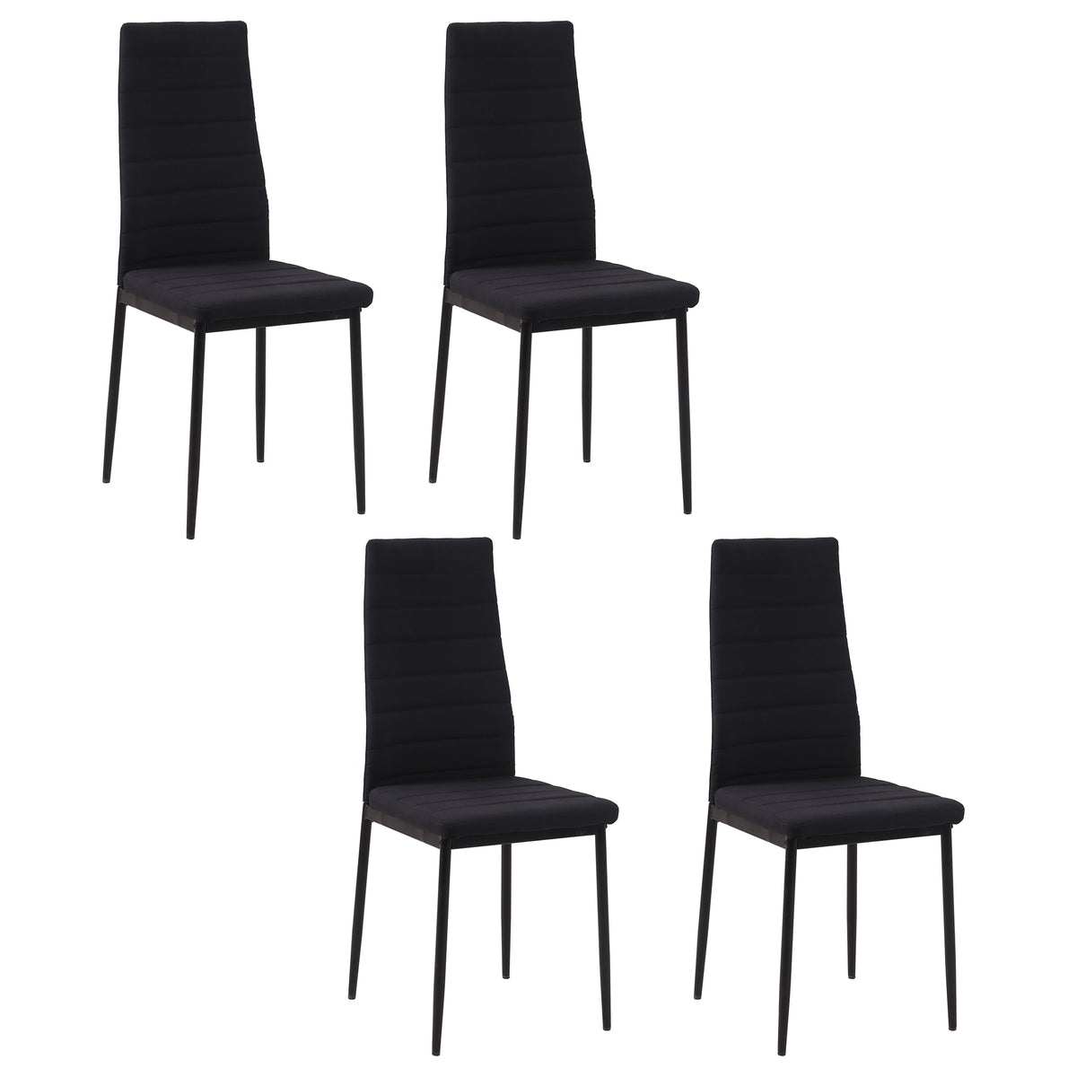 Lot de 4 chaises de salle à manger chaises de cuisine avec dossier haut pieds en métal et tissu en lin 41x50x97cm noir-0