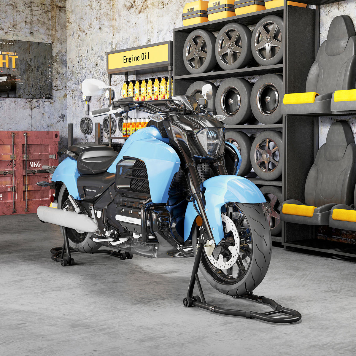 Béquille roue avant arrière charge 390 kg béquille d'atelier moto bras réglable en acier, fourche en forme de U + L noir-9