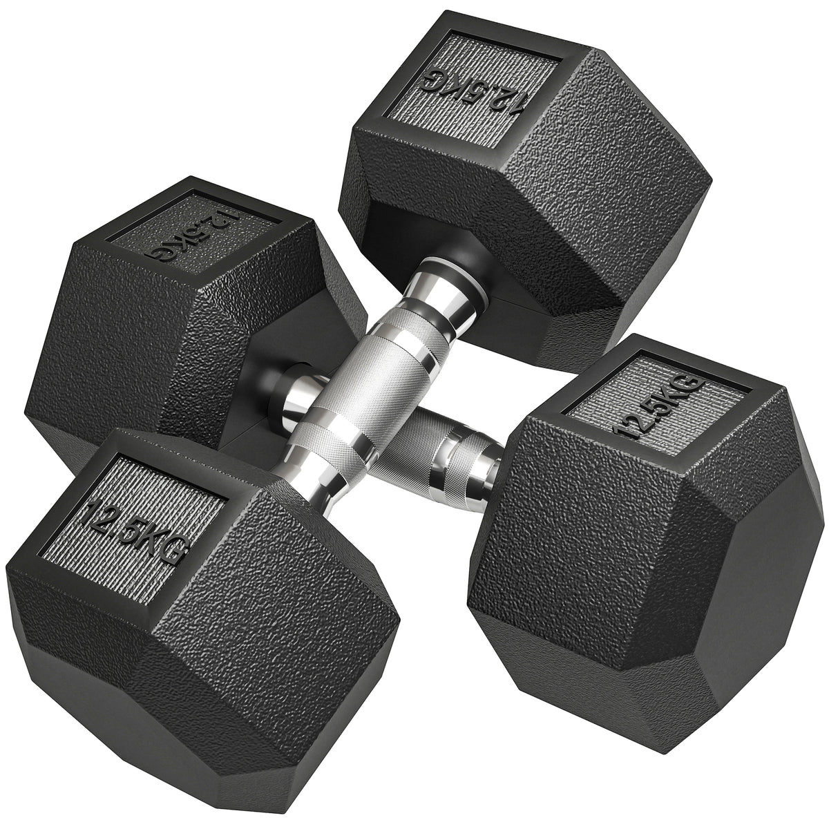 Lot de 2 Haltères hexagonaux 25 kg en fonte caoutchouté pour maison bureau gym à domicile, noir-0