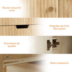 Buffet salon meuble de rangement avec placard à portes, étagère réglable et étagère ouvert, 60x30x81cm, bois naturel-7