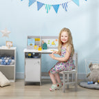 Ensemble table et chaise pour enfant avec tableau blanc - bureau pour enfant +5 ans - 90L x 45l x 85H cm Gris-1