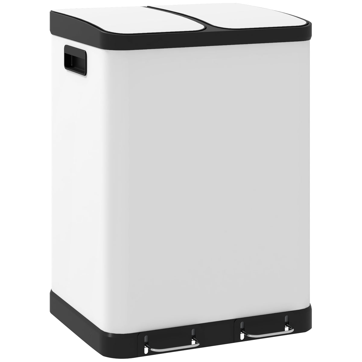 Poubelle de cuisine 2 x 30L avec pédale en métal, 2 compartiments, couvercle à fermeture douce, 60L, blanc-0