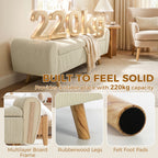 Banc de rangement 73 L, coffre de rangement rembourré en velours côtelé avec accoudoirs et pieds en bois d'hévéa, beige-7