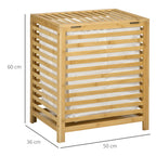 Panier à linge sale en bambou avec sac en polyester et coton amovible et couvercle - dim. 50L x 36l x 60H cm naturel-2