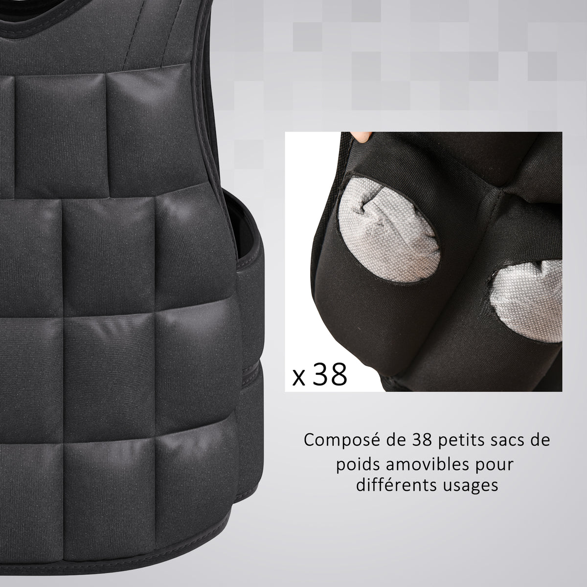 Gilet Lesté Réglable Veste Lestée 20 Kg Max. Poids Amovibles Entrainement Musculation Exercice Boxe Oxford Noir-3