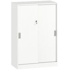 Armoire de Bureau 2 Portes coulissantes verrouillables dim. 80L x 40l x 120H cm 2 étagères en Bois Blanc-0
