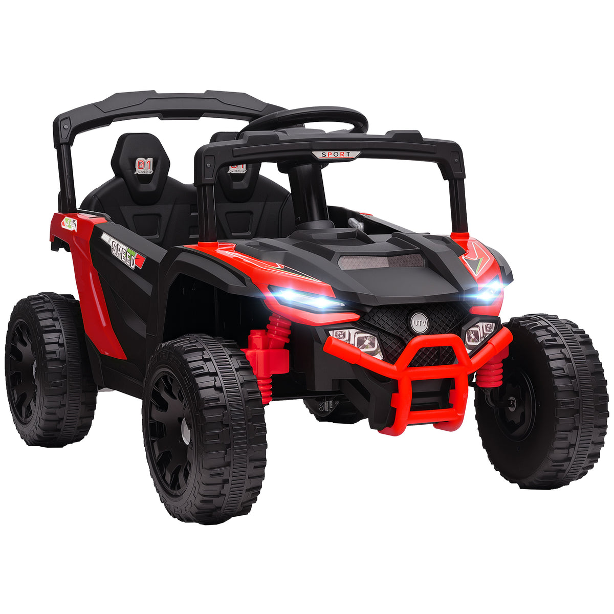Voiture électrique enfant UTV, buggy électrique enfant 12V 2 moteurs, télécommande, LED, musique, klaxon, 3-8 ans, rouge-0