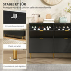 Meuble à chaussures 20 paires avec 4 tiroirs rabattables, portes cannelées et étagères réglables, 105x24x91,5cm, noir-6