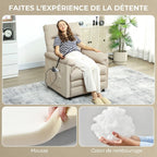 Fauteuil Relax Électrique Massant et Chauffant en Velours, Ultra Silencieux, Inclinable, Port USB, 82x99x106cm, Beige-7