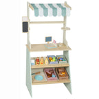 Supermarché pour enfant 34 pcs, marchande en bois, tableau noir, caisse enregistreuse et accessoires, 52x30x92,5cm, vert-0