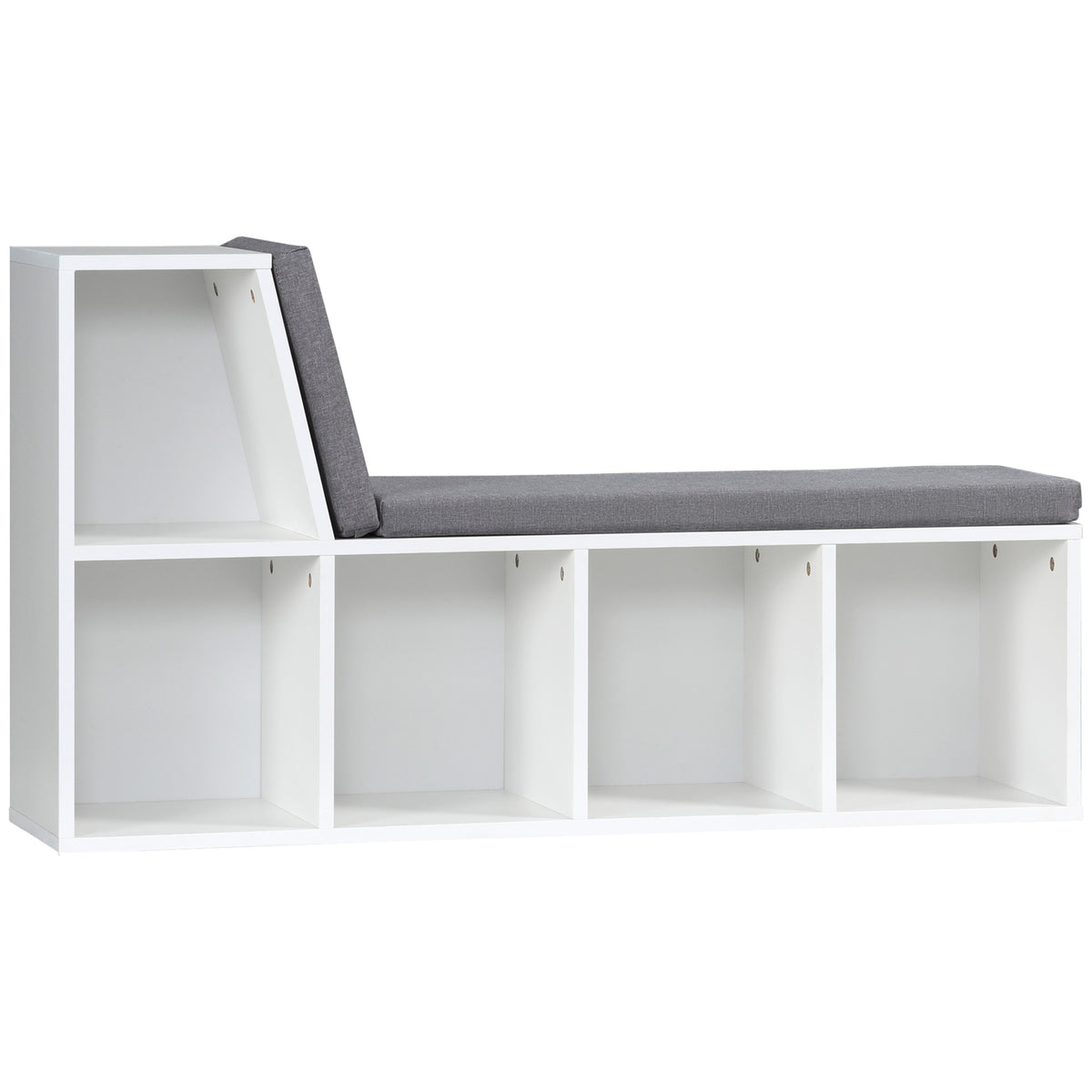 Bibliothèque banc 2 en 1 avec 5 compartiments de rangement et 2 coussins 108 x 30 x 60 cm blanc gris-0