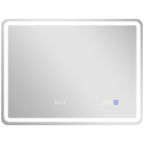 Miroir salle de bain Bluetooth avec éclairage LED 60 x 80 cm, miroir lumineux mural avec horloge, antibuée, argenté-0