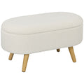 Banc de Rangement, Bout de Lit Rembourré en Peluche Teddy avec Couvercle et Pieds en Bois, 82 x 41 x 45 cm, Blanc-0