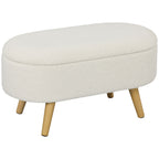 Banc de Rangement, Bout de Lit Rembourré en Peluche Teddy avec Couvercle et Pieds en Bois, 82 x 41 x 45 cm, Blanc-0