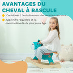 Cheval à bascule pour enfants, âne jouet à bascule bébé en bois avec guidon et base stable, 59 x 27 x 43 cm, vert foncé-3