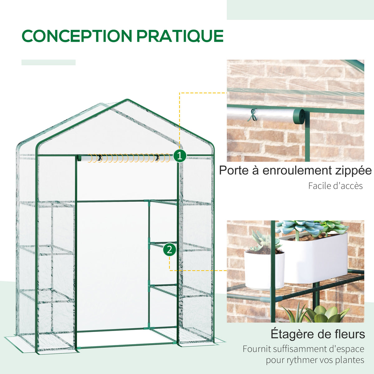 Serre de jardin 8 étagères bâche transparente PVC porte enroulable 143 x 73 x 195 cm - transparent-4
