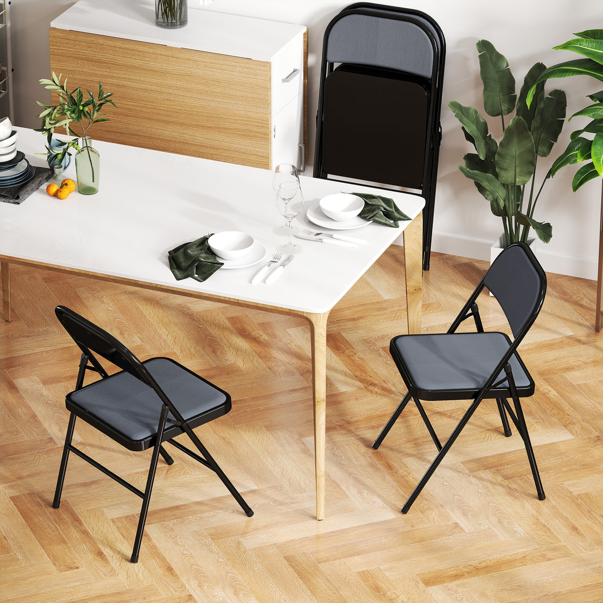 Lot de 4 chaises pliantes chaises de salle à manger portables cadre en acier 45 x 46 x 78 cm gris-6