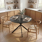 Table à Manger Ronde pour 4 Personnes 100 cm, Style Industriel avec Plateau Aspect Bois, Piètement Croisé en Acier, Noir-7