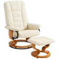 Fauteuil de relaxation inclinable avec repose-pied, pivotant, cadre en bois , revêtement synthétique crème-0