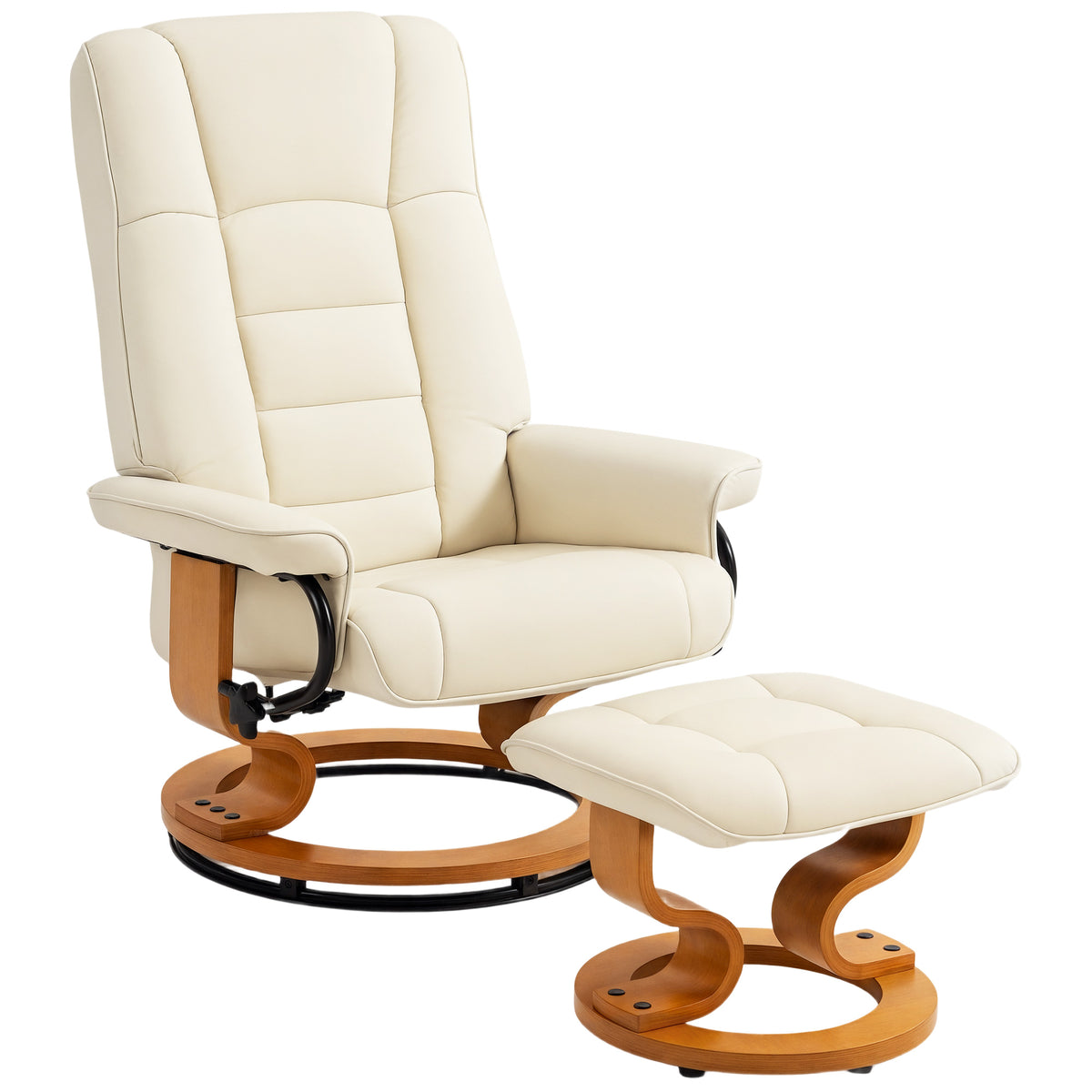 Fauteuil de relaxation inclinable avec repose-pied, pivotant, cadre en bois , revêtement synthétique crème-0