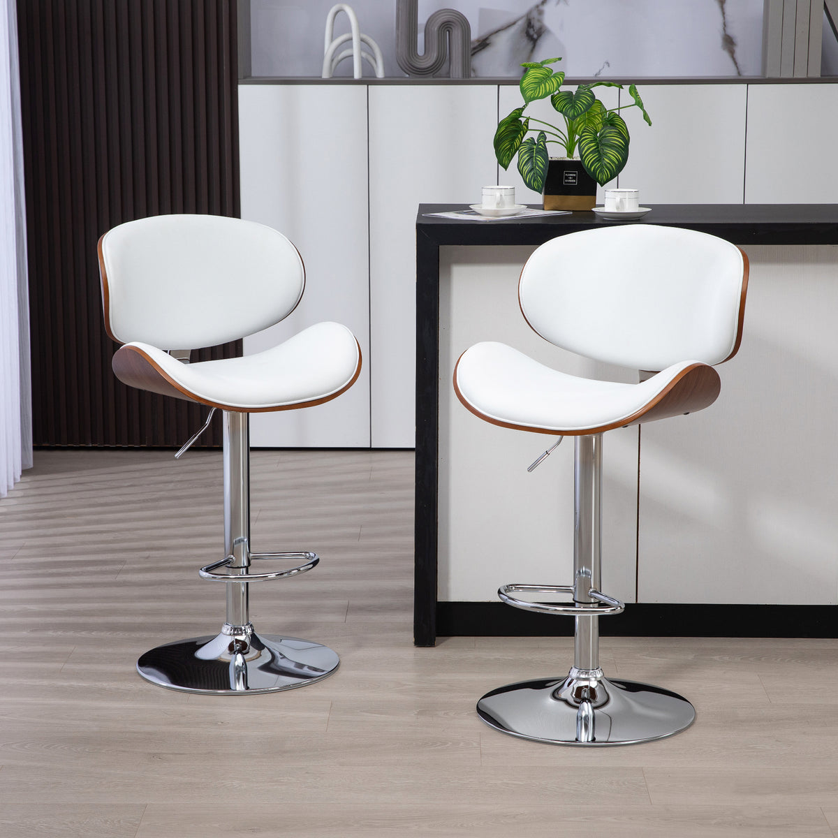 Lot de 2 chaises de bar tabouret hauteur réglable revêtement synthétique 53 x 52 x 92-112 cm blanc-1