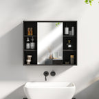 Meuble salle de bain avec miroir, placard à portes et 6 compartiments ouverts, 60 x 14,5 x 49,4 cm, noir-8