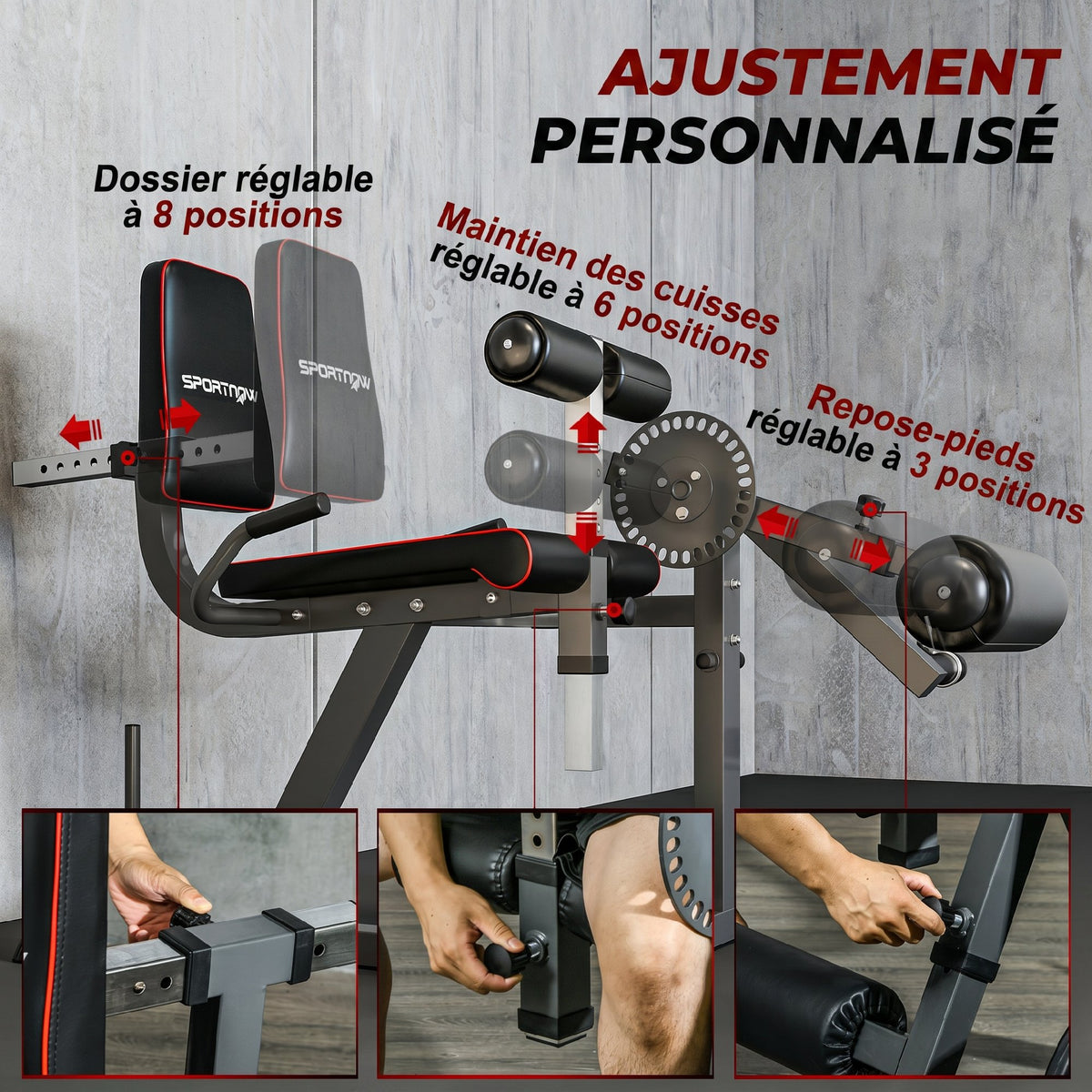 Machine d'extension de jambe, étirement des jambes, capacité 120 kg, multifonction 100 x 90 x 105 cm acier noir-5