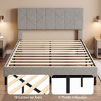 Cadre de Lit 140 x 190 cm avec Sommier et Tête Réglable, Lit Double Rembourré en Lin, Rangement au-dessous, Gris-5