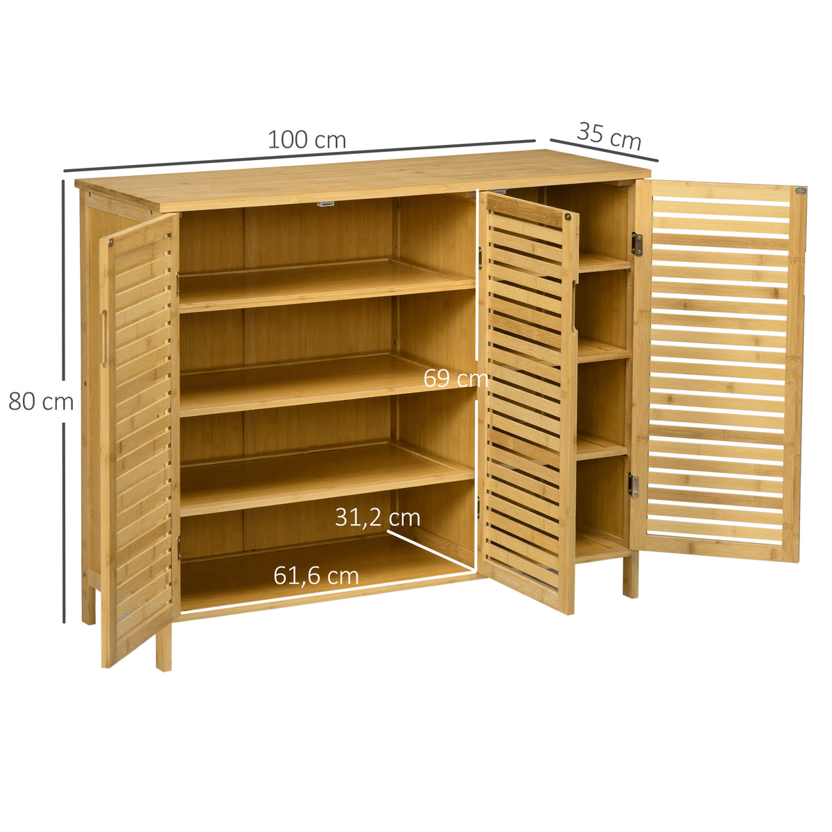 Meuble à chaussures armoire à chaussures style naturel - 2 placards avec 8 étagères - en bambou bois naturel-2