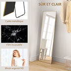 Grand miroir pleine longueur rectangulaire, 50 x 160 cm, miroir sur pied, mural ou pocé contre mur, doré-4