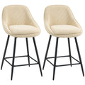 Lot de 2 tabourets de bar en tissu velours côtelé, chaises de bar avec dossier courbé, repose-pieds, 49x52x88cm, beige-0