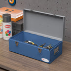 Caisse boite à outils en métal transportable avec 3 poignées, 2 loquets, dim. 50L x 26l x 18,5H cm, bleu-9