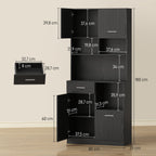 Buffet Haut Cuisine, Armoire de Cuisine avec 4 Portes à Fermeture Douce, Tiroir et Étagères Réglables, Noir-2