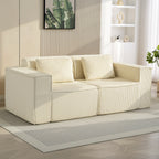 Canapé 3 places en velours côtelé, canapé rembourré, larges accoudoirs, 2 coussins, pas de montage, 202x90x76cm, beige-9