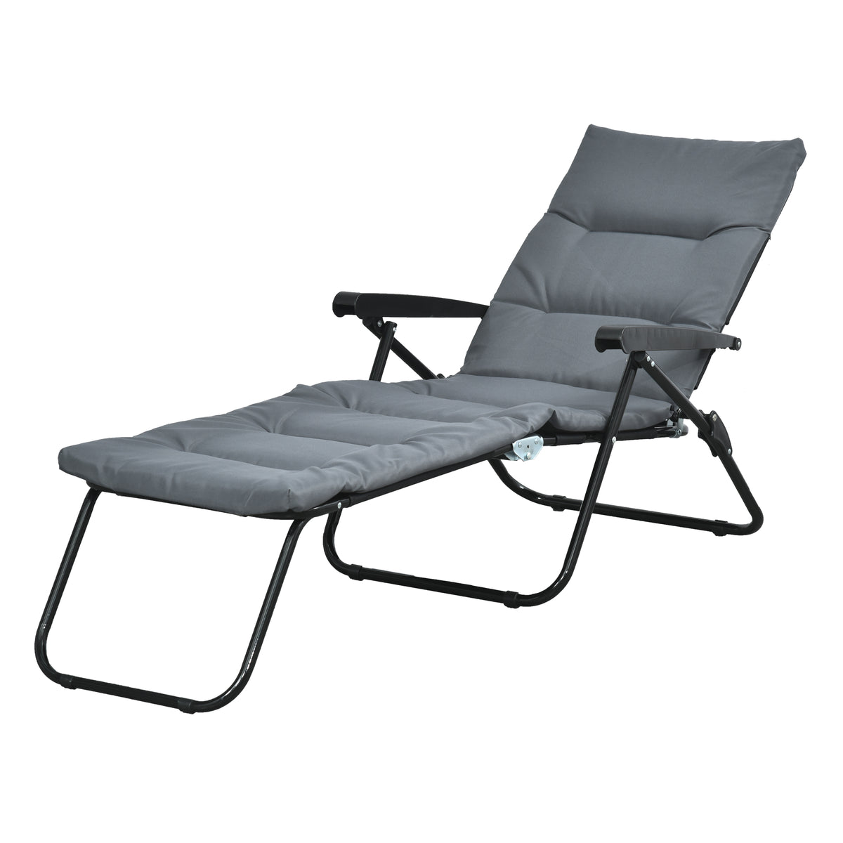 Bain de soleil pliable transat inclinable 6 positions avec matelas + accoudoirs acier polyester gris-0