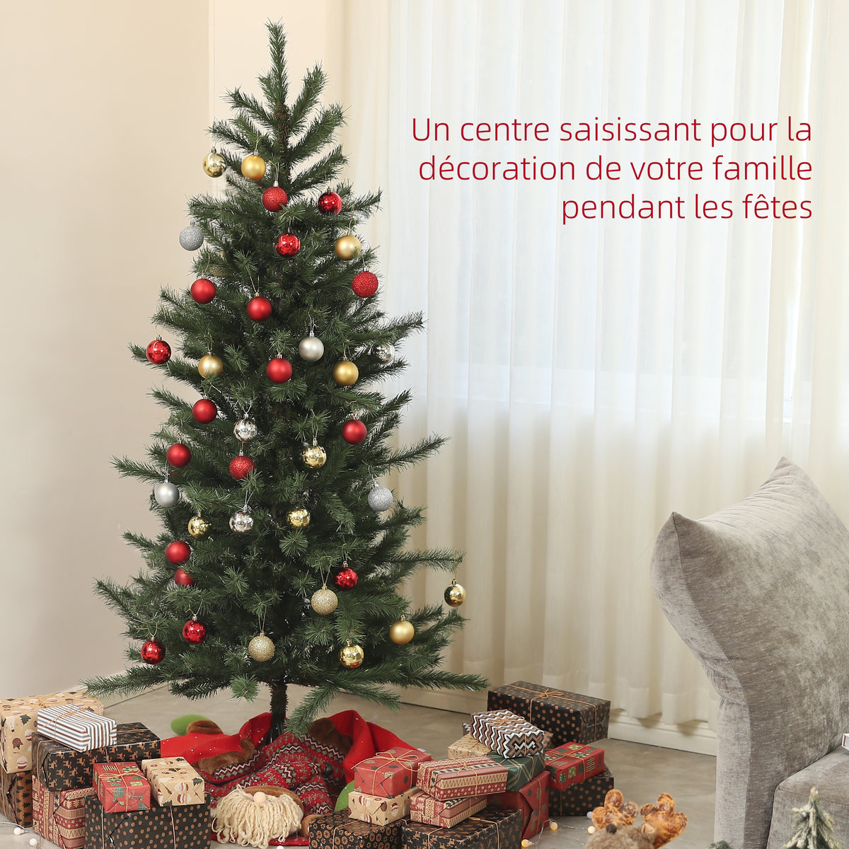 Sapin de Noël artificiel 180 cm Arbre de Noël avec support en acier pliable, 467 Branches, décoration de Noël, Vert-3