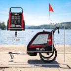 Remorque vélo enfant 2 en 1, poussette vélo bébé 2 places, guidon réglable, frein à main, ceinture de sécurité, rouge-2